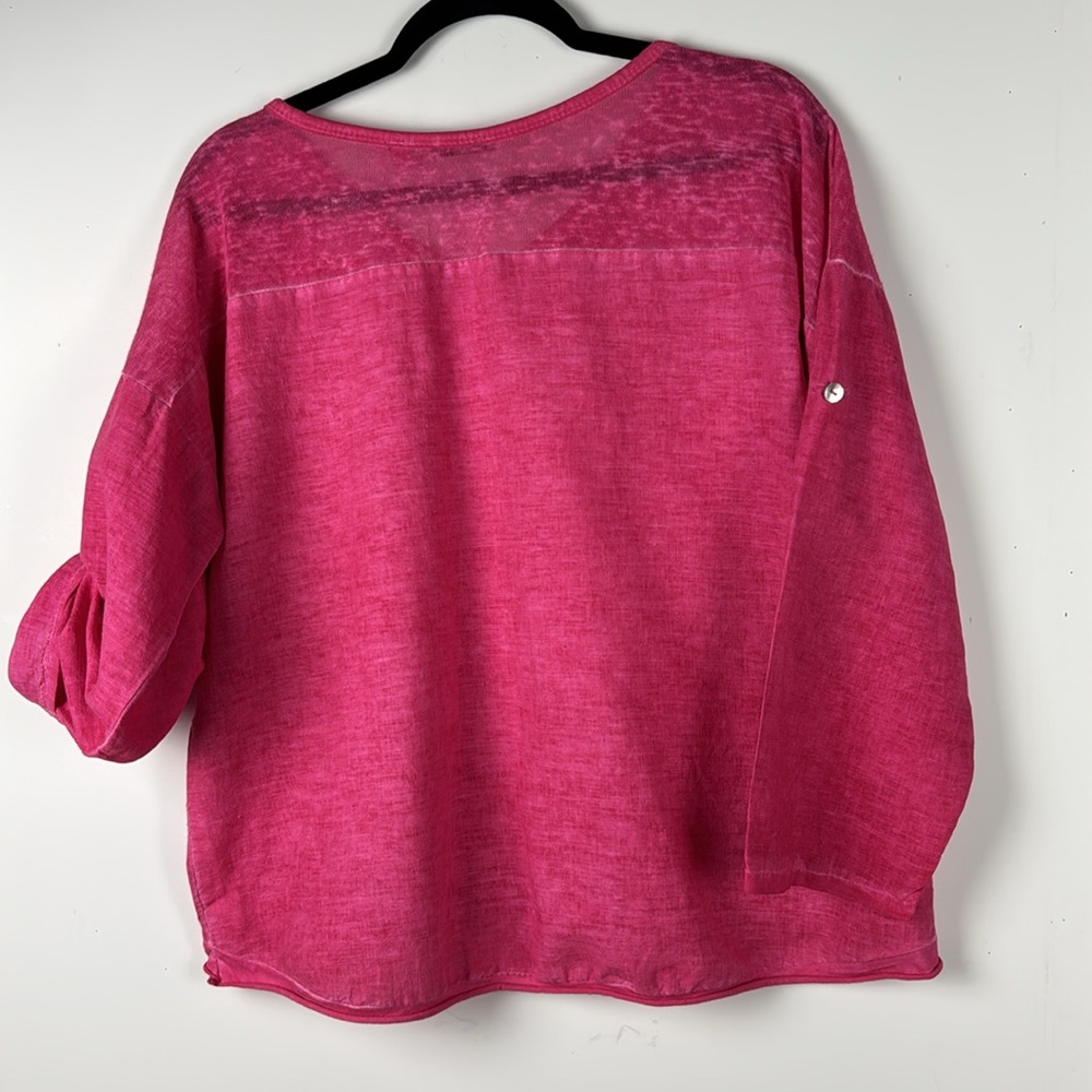 PINK LONG SLEEVES 100% LINEN MADE IN ITALY TOP SLEEVES CAN BE ROLED UP EUC - Picture 6 of 8
